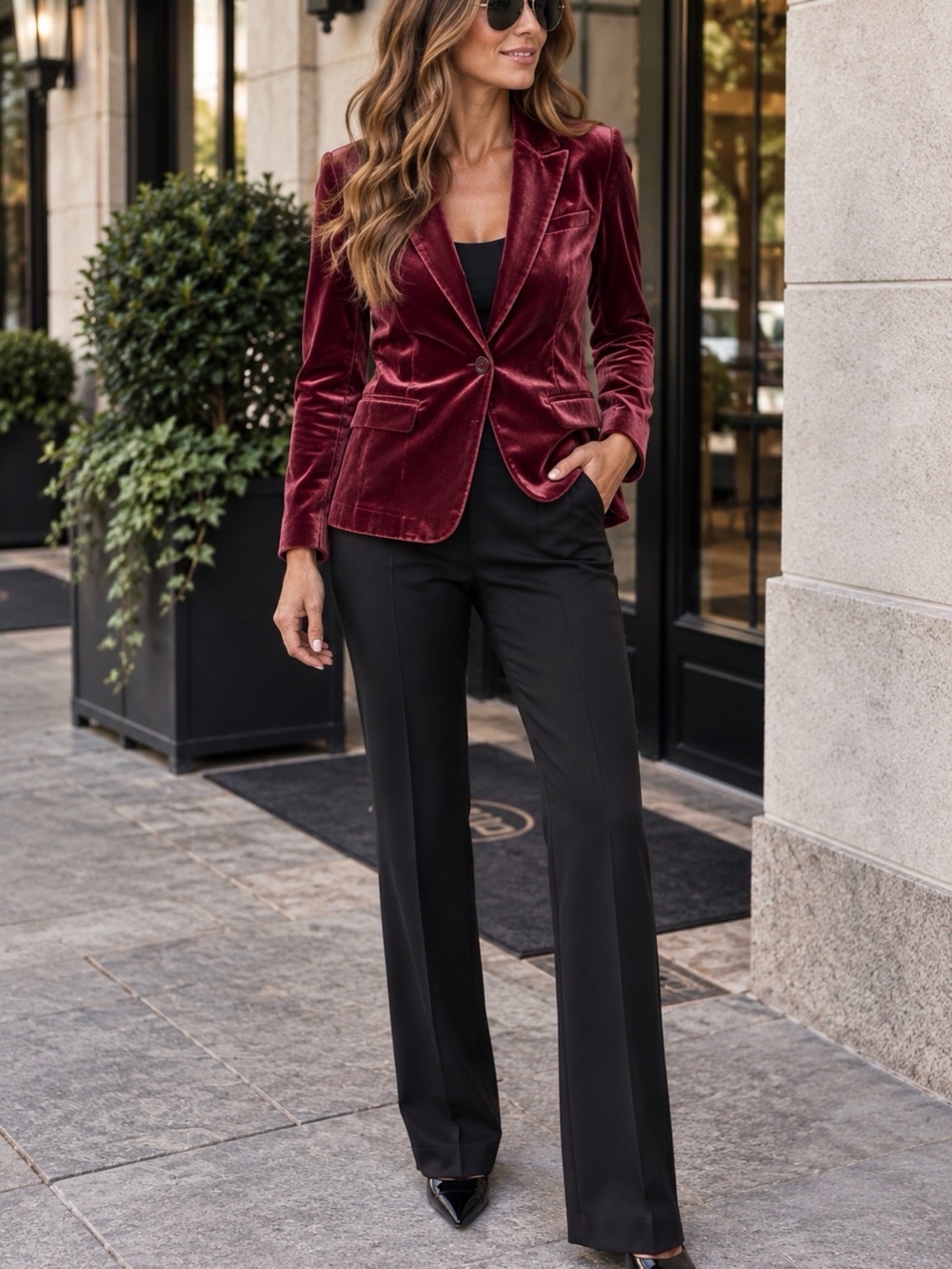 Kensie Wine Velvet Single-Button Blazer Size Medium NWT